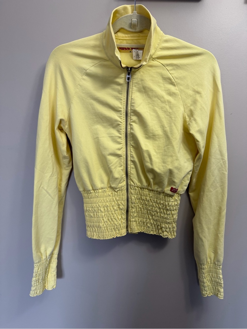 Miss Sixty Vintage Yellow Zip Track Jacket Smocked Cuffs Y2K S